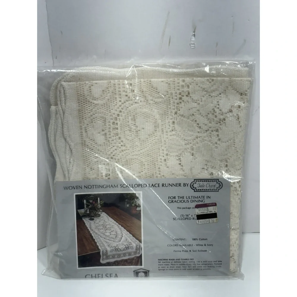 Woven‎ Nottingham Scalloped Lace Runner by Table Charm Chelsea New